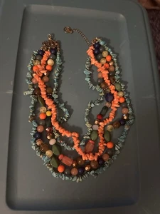 Erica Lyons Multi Strang Halskette Bohemian Aqua Orange Funky - Bild 1 von 5