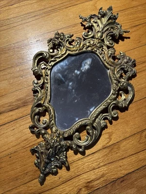 Antiguo espejo italiano estilo rococó plateado latón foliado Foto 1 de 4