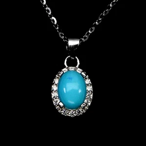 925 Sterling Silver Necklace Oval Turquoise 7x5mm Natural Gemstone Jewelry 18in - Picture 1 of 13