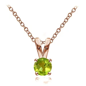 Rose Gold Flashed Sterling Silver Peridot 5mm Round Solitaire Necklace - Picture 1 of 4