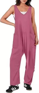 NWT Sleeveless V Neck Casual Loose Harem Leg Jumpsuit Pink Medium - Picture 1 of 15
