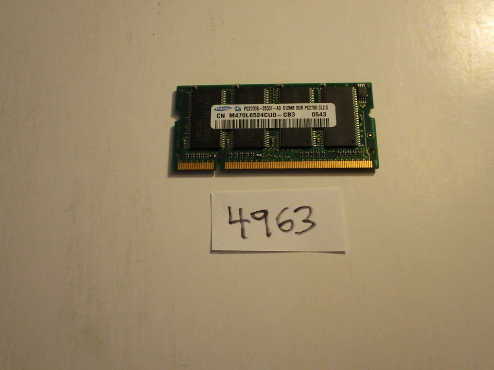 Samsung M470L6524CU0-CB3 512Mb 333Mhz PC2700 DDR1 SODIMM laptop memory RAM (4963 - Image 1 of 2