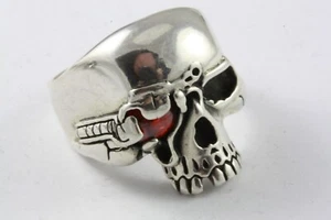 KLASSISCHER TOTENKOPF RING TATTOO BIKER SKULL RING 925 ECHT SILBER / 616 - Bild 1 von 4