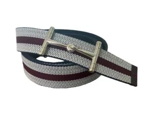 Auth Hermes SIlver Horsebit Buckle Reversible 2 Tone Web Strap Belt - Picture 1 of 12