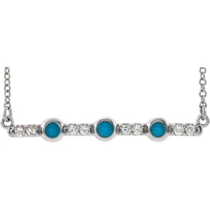 Collar de barra de cabujón de diamantes turquesa y 1/8 CTW en plata de ley - Imagen 1 de 2