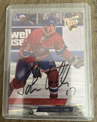 1993-94 Fleer Ultra John LeClair Hand Signed Auto Autograph Card Canadiens Flyer - Image 1 of 2