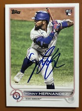 YONNY HERNANDEZ Signed 2022 Topps Baseball Card #363 RANGERS Dodgers RC AUTO