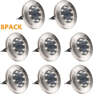 8 Pack Solar Ground Lights 8 LED Disk Lights Outdoor Waterproof Garden Landscape - Picture 1 of 12