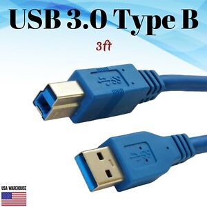 3ft Printer USB 3.0 Type A Male to B Male Blue Cable - Brother Dell Epson HP