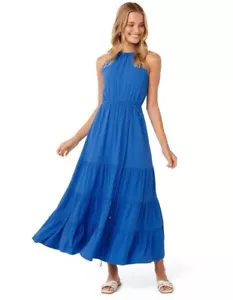 NEW Forever New Gigi Strappy Tiered Maxi Dress in Blue Women's Size 6 BNWT - Picture 1 of 20