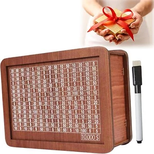 Money Saving Challenge Box Cash Vault Wooden Savings Box Cash Saver $500 $10000 - Picture 1 of 6