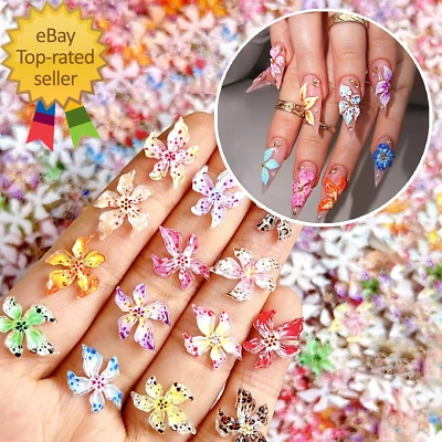 UEYRSED 60PCS 3D Flower Nail Charms Hibiscus Floral Nail Gems Spring Summer Nail - Image 1 of 4