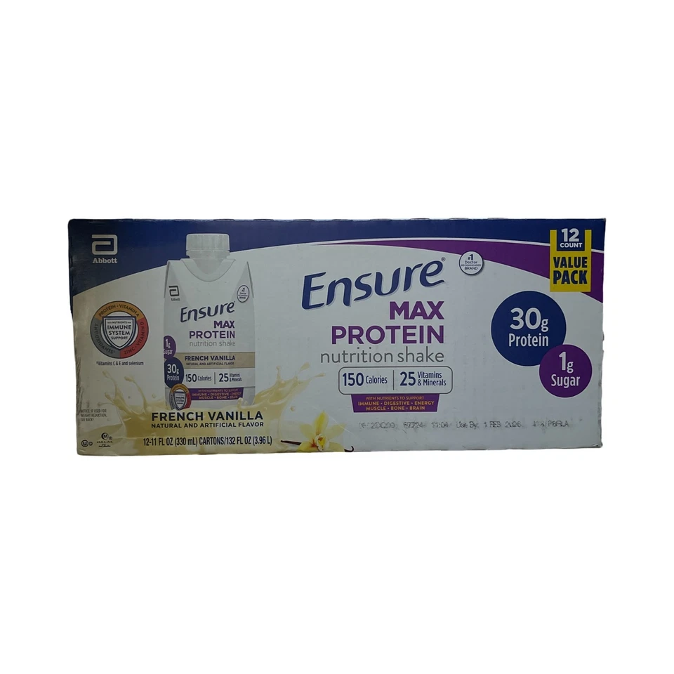 Ensure Max Protein 30 g vainilla francesa, 11 oz - paquete de 12, caducidad 02/1/26 Foto 1 de 2