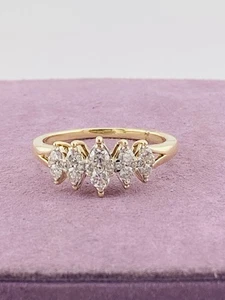 14kt Yellow Gold .50ctw I1,J/K Round Diamonds in Marquise Shape Setting Sz 5 - Picture 1 of 9