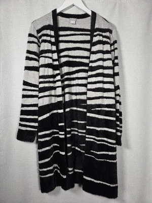 Cárdigan suéter Chico's talla 2 gris y difuso rayas negras para mujer L Foto 1 de 4