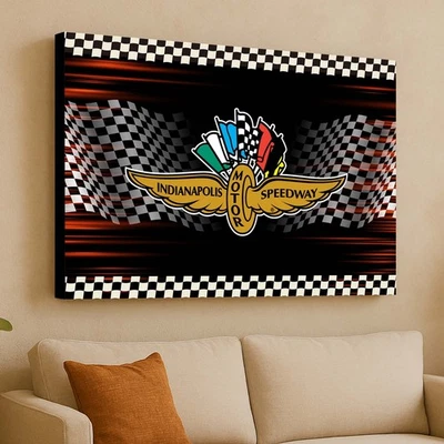 Indy 500 墙壁艺术,赛车室装饰,赛车运动帆布,赛道海报,车库 — 第 1/4 张图片