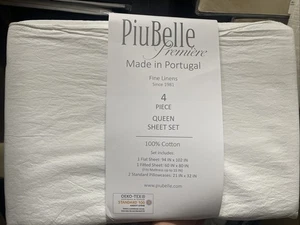 Piu Belle Portugal 4 pc Sheet Set 100% Cotton 15" Deep NWT White OEKO TEX Queen - Picture 1 of 4