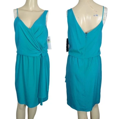 Suzi Chin for Maggy Boutique Teal Dress sz 4 faux wrap Summer V-Neck Blouson - Image 1 of 4