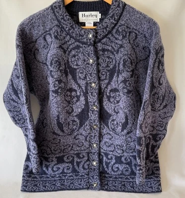 Cárdigan tejido de lana cachemira azul púrpura Harley of Scotland para mujer talla S Foto 1 de 4