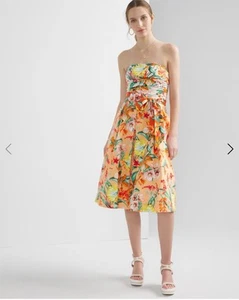 White House Black Market Tropical Bustier Kleid Midi Gürtel Baumwolle Damengröße 8 - Bild 1 von 12