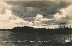ALBION MI � Sunset on the Kalamazoo River Real Photo Postcard rppc - Picture 1 of 2