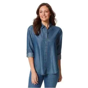 Gloria Vanderbilt Women's Amanda Roll Tab Sleeve Collar Button Down Shirt Top - Picture 1 of 11