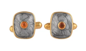 Carnelian 14K Gold Plated Art Deco Hand Enameled Cufflinks - Picture 1 of 5