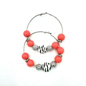 Orecchini Boho Cerchio Grande Perline Rosa Argento Nero Bianco Leopardo Traforato 3 Pollici - Foto 1 di 4