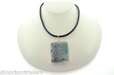 Unisex Ruby Zoisite Anyolite Wire Wrap Necklace Leather Cord Reiki Jewelry - Image 1 of 3