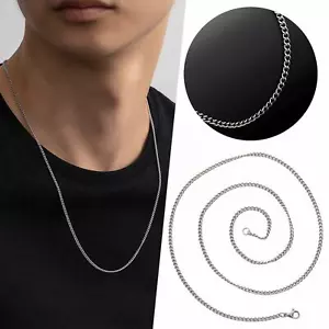 24 Inch Metal Necklace Men's Simple Titanium Steel Chain Stainless Steel Side - Picture 1 of 7