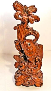 ANTIQUE 19c ROSEWOOD CARVED FISH WITH FOUNTAIN STATUE - Picture 1 of 9