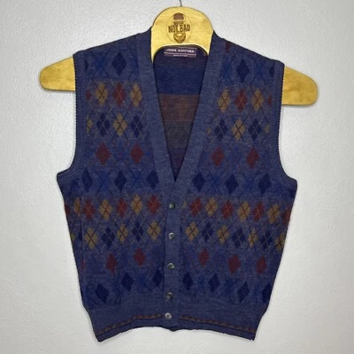 Vintage John Ashford Men’s Wool Blend Sweater Button Vest Argyle Size Large - Image 1 of 4