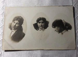 Real Photo Postcard RPPC PC Girl Hair Net Big Bow 3 views On 1 Postcard H-17 - Picture 1 of 5