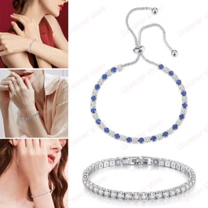 Tennis Bracelet Rhinestone Cubic Zirconia Crystal for Women Girls Jewelry Gifts - Picture 1 of 11