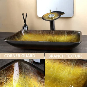 Grifo cromado rectangular de vidrio para lavabo de baño lavabo cascada - Imagen 1 de 36