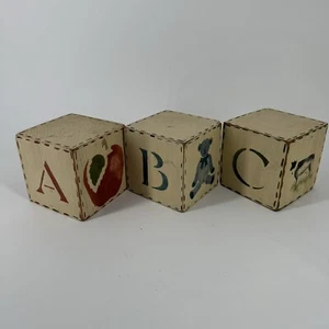Wooden Letter Blocks FOLK ART PRIMITIVE FARMHOUSE A B C Block Vintage Style - Picture 1 of 19