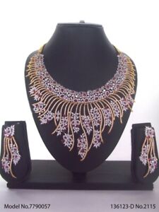 Indian Bollywood Gold Plated AD CZ Choker Ruby Necklace Bridal Jewelry Set Being