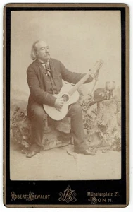 CDV Photo Musician Man with Guitar, Bonn, Germany (5305) - Picture 1 of 2