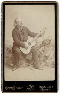 CDV Photo Musician Man with Guitar, Bonn, Germany (5305) - Image 1 of 2