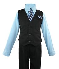 Boys Vest Set with Colored Dress Shirt, Tie Pinstripe Vest and Pants Sizes 2T-14