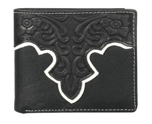 Montana West Tooled Leather Men's Billfold Wallet Black With Gift Box - Picture 1 of 3