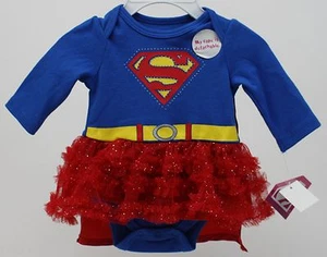 Supergirl blau & rot Langarm Body mit abnehmbarem Cape Gr. 3-6 Monate - Bild 1 von 1