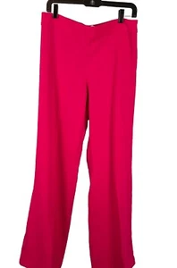 Zara Pants Women Large Trouser Side Zip Wide Leg Flat front Barbie Hot pink - Picture 1 of 17