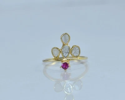 Ruby Polki Diamond Victorian Vintage Style Ring Jewelry Gift 925 Sterling Silver - Image 1 of 4