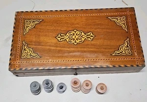 Antique Marquetry Backgammon Game Set Inlaid Wood Project AS IS Very Old - Picture 1 of 20