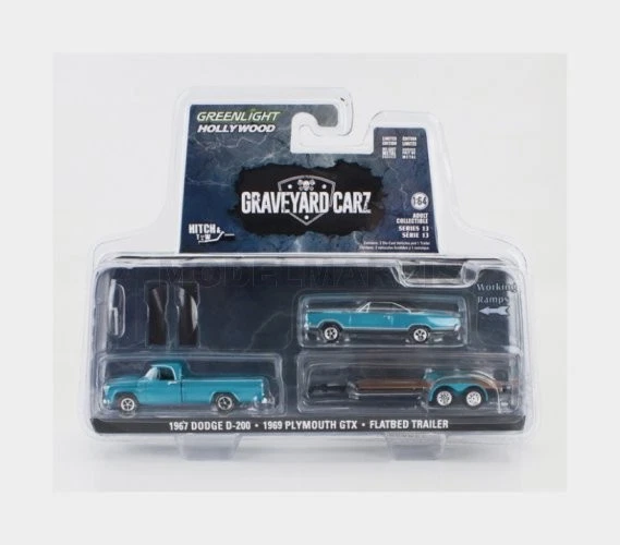 GREENLIGHT 31180A DODGE - D-200 PICK-UP 1967 WITH TRAILER + GTX COUPE 1969 - GRA - Immagine 1 di 1