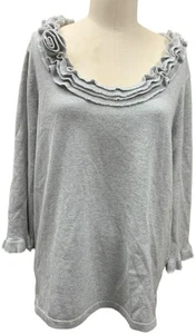 Quacker Factory Gray Decorated W/ Flower Neckline Sweater Medium - Picture 1 of 4