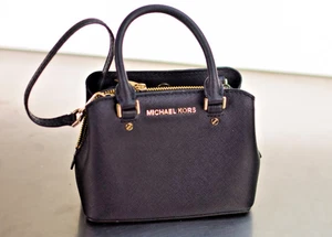 Michael Kors Small Savannah Gold Black Saffiano Leather Satchel Bag Tote - Bild 1 von 5