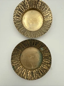 Vintage Set of Brass Trinket Dish Ashtray w/ Laurel Leaves Edge Made in Korea - Picture 1 of 3