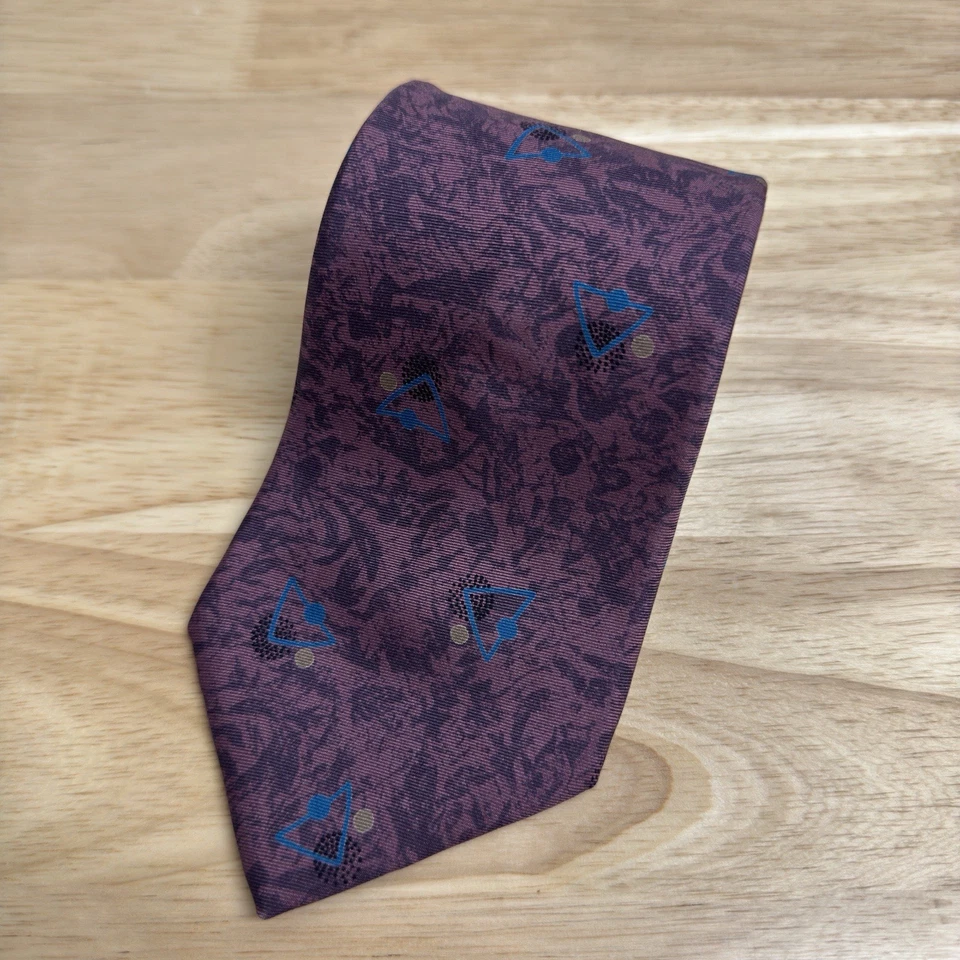 Gravata vintage Givenchy Monsieur 100% seda roxa abstrata floral designer - Imagem 1 de 4